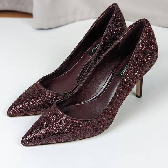 WHBM Glitter Pumps Burgundy Size 5.5 - Picture 10 of 10